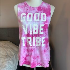 Spiritual Gangster Pink Tie Dye Good Vibe Tribe Muscle Tank Top Size M